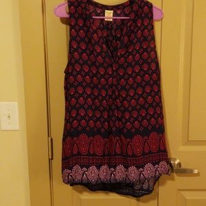 Navy top with purple and pink designs